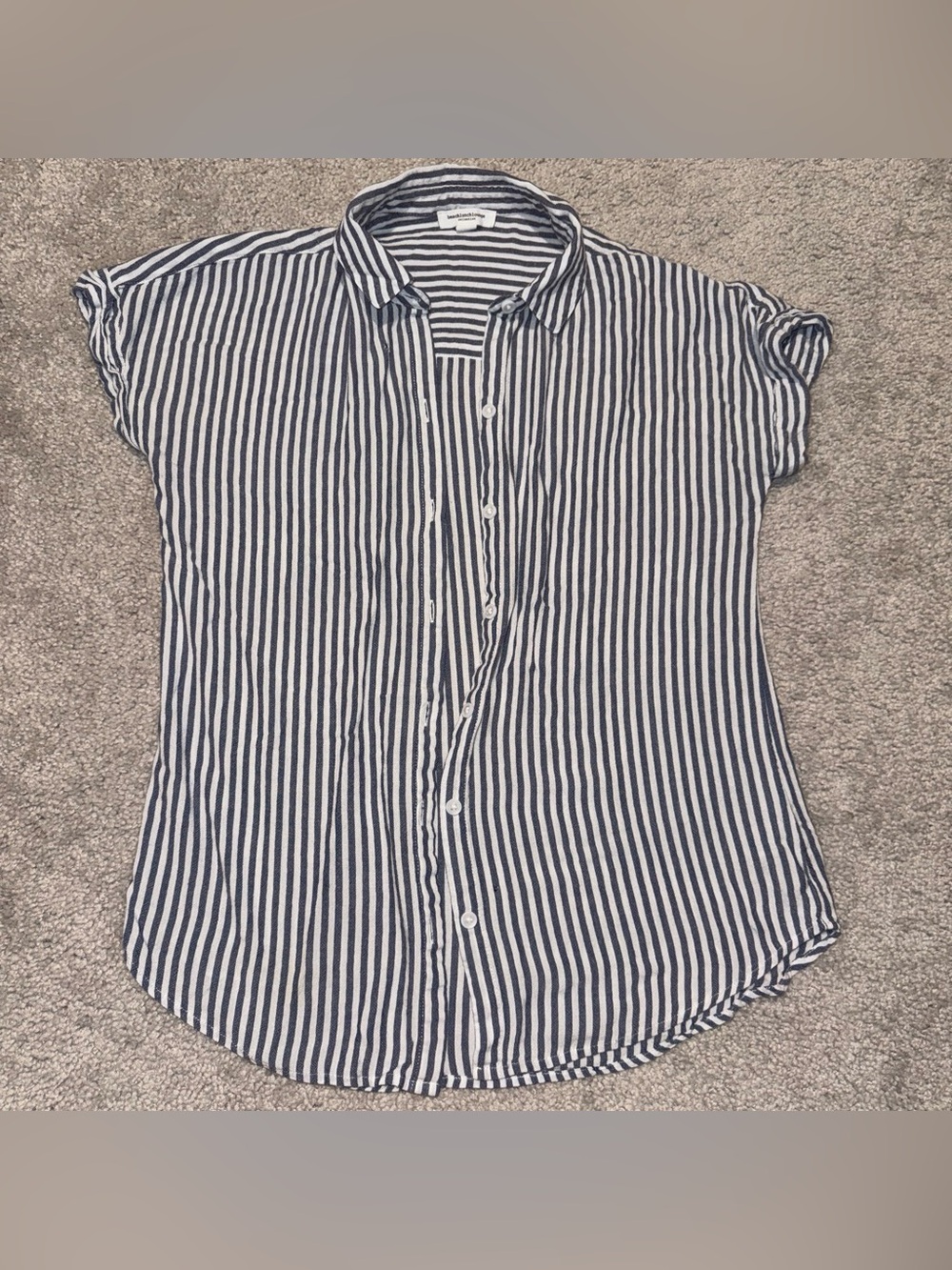 beachlunchlounge Navy and White Striped Short-Sleeve Button Down